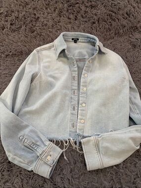 Express Light Blue Denim Cropped Jacket